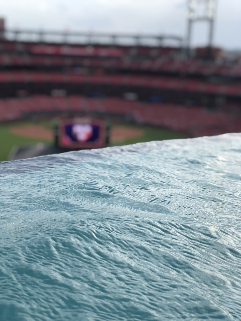 A picture from a pool overlooking the Cardinal's Busch Stadium
